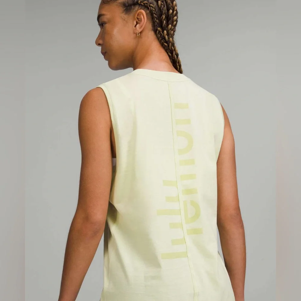 Lululemon All Yours Graphic Tank Dewy Pale Yellow Sleeveless Top Size 10